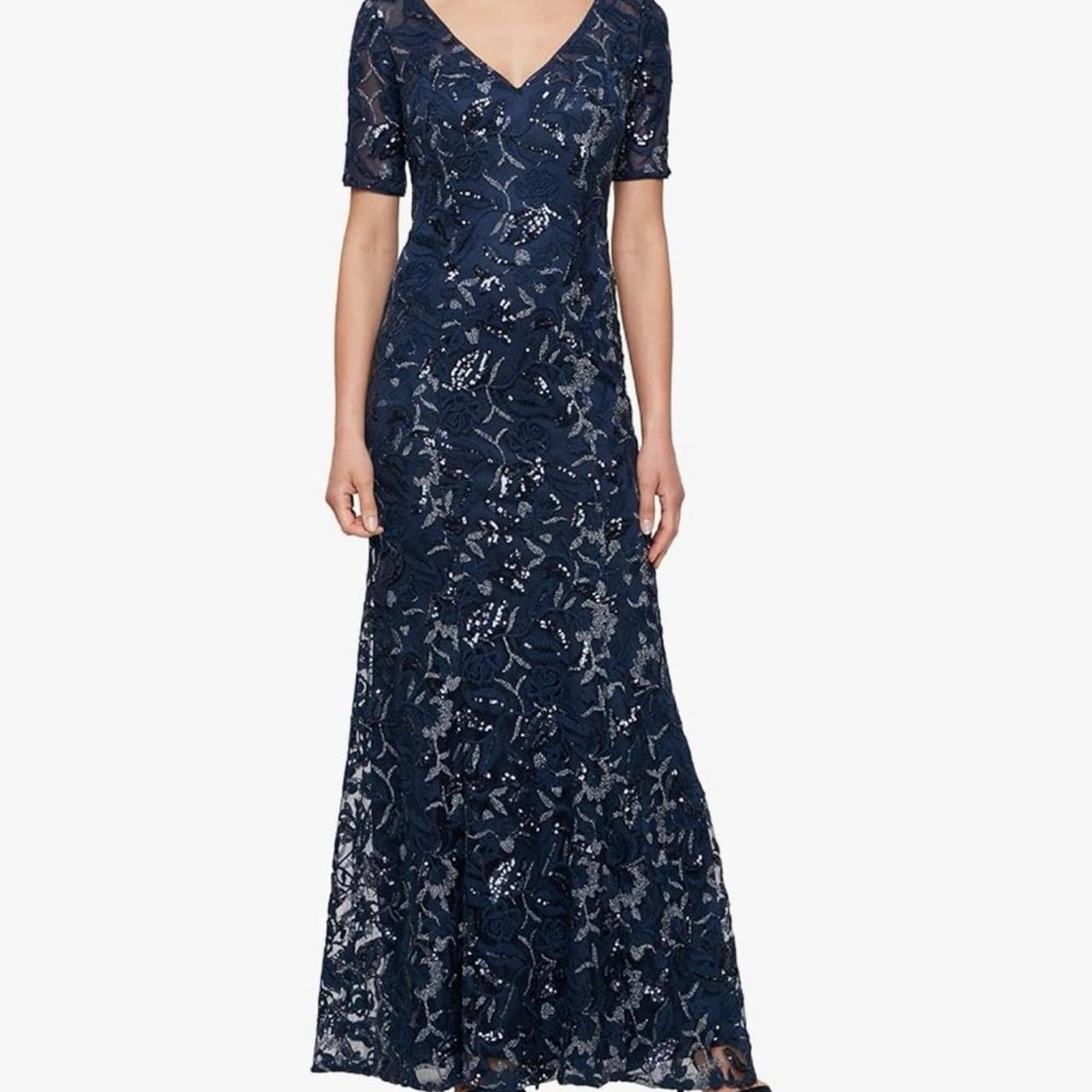 Alex Evenings Navy Lace Maxi Dress